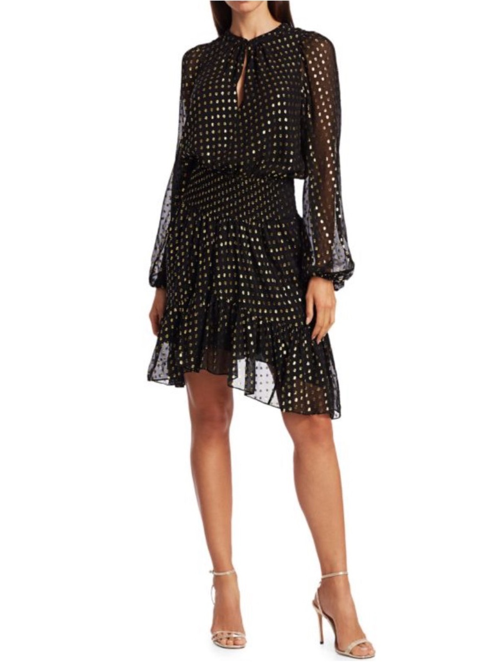 A.L.C. Sidney Metallic Fil Coupé Silk Mini Dress Black Gold Size 10 Asymmetrical